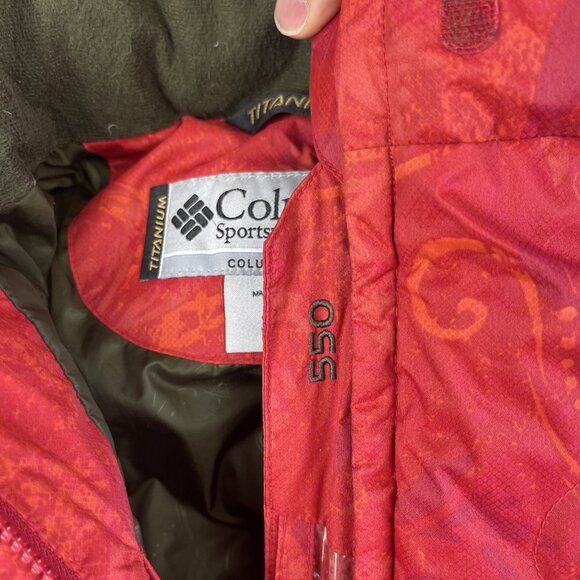 Columbia Titanium 550 Down OrangeRed AOP Floral Ski Parka Jacket Puffer Wom Sz M - Picture 9 of 16